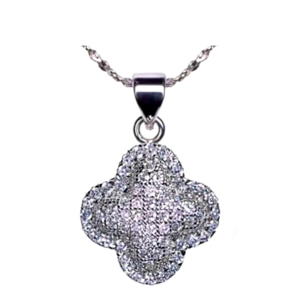 Vintage White Gold & Diamond Pave Clover pendant necklace